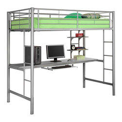 Sunrise Metal Twin with Workstation Bunk Bed in Silver - Loft Beds