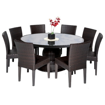 Barbados 60" Outdoor Patio Dining Table with 8 Armless Chairs, Espresso