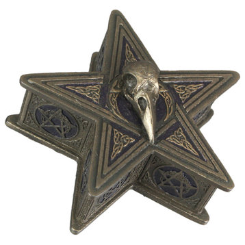 Raven Skull Pentagram Shaped Bronze Finished Trinket Box Wicca Pagan