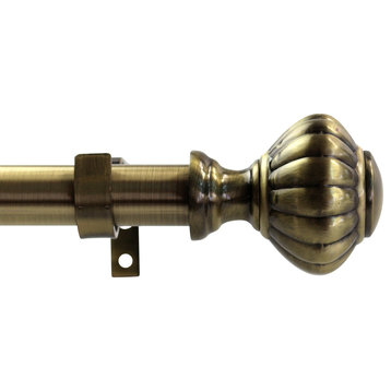 1" Doorknob Drapery Curtain Rod, Antique Brass, 48"-84"