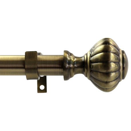 1" Doorknob Drapery Curtain Rod, Antique Brass, 48"-84"