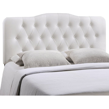 Modern Contemporary Queen Size Vinyl Headboard, White Faux Leather