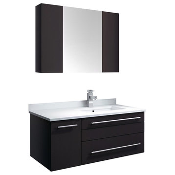 Lucera Wall Hung Undermount Sink Vanity, Medicine Cabinet, Espresso, Right, 36"