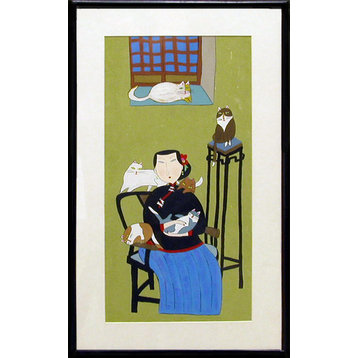 Long Shanghai Lady With Cats Painting