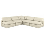 Meridian Furniture - Comfy Upholstered L-Shaped Modular Sectional, Cream, 5-Piece: 4 Armless Chair, 1 Corner Chair, Vegan Leather - Give your space a whole new look with this cream Comfy vegan leather sectional. This handsome sectional fits nicely with other items in the Comfy collection and is a versatile seating option designed for adaptability, comfort and style. Wrapped in rich cream durable vegan leathered upholstery, this sectional offers a plush embrace of overstuffed down feather cushions, carefully crafted to deliver the highest level of comfort. The perfect seat for creating an oasis for relaxation, this sectional has thick foam surrounding its frame for added support and coziness.