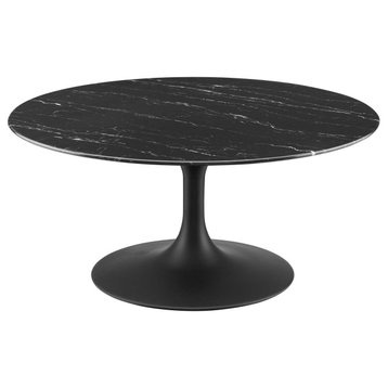 Coffee Table, Round, Artificial Marble, Metal, Black, Modern, Lounge Hospitality