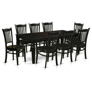 East West Furniture Logan 9-piece Wood Dining Table and Chair Set in Black