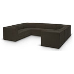Meridian Furniture - Ollie Black Boucle Fabric U-Shaped Modular Sectional, Brown, 8-Piece: 4 Armless Chair, 4 Corner Chair - Meet the epitome of style and functionality with this Ollie boucle fabric living room sectional, part of the Ollie modular collection. A contemporary marvel, this sectional features chic and inviting rich brown boucle fabric upholstery, giving it a sumptuous texture that oozes elegance and luxury. Curved corners add to the visual look of the sectional while maximizing seating comfort while lounging, reading, or entertaining. Pair it with other items in the Ollie collection easily, thanks to an attachment latch underneath.