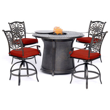 Traditions 5-Piece High-Dining Set, Red With 4 Swivel Chairs