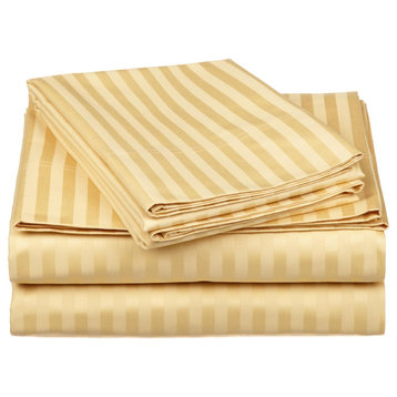 Premium Striped 600 Thread Count Egyptian Cotton Sheet Set - Twin XL, Gold