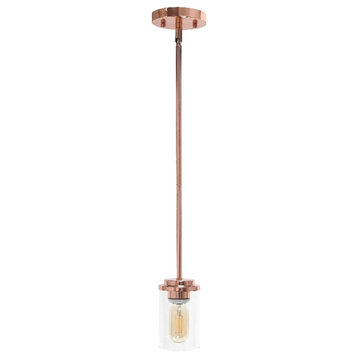 5.75" 1Lt Cylindrical Clear Glass Hanging Ceiling Pendant Rose Gold