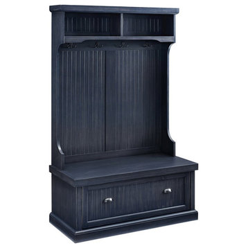 Crosley Furniture Seaside Wood 4 Hook Hall Tree in Distressed Navy