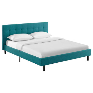 Linnea Queen Upholstered Fabric Bed, Teal