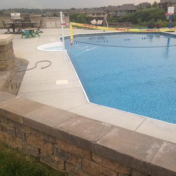Belgian Block Seating Wall, Granite Boulder Retaining Wall, Paver Patio