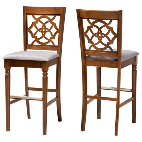 Fairbanks Walnut Effect 2-Piece Bar Stool Set, Gray Cushion