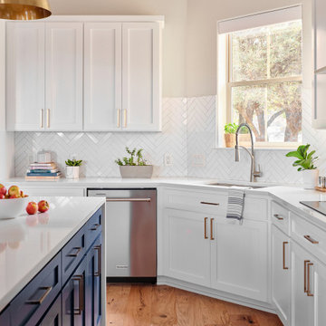 White and Navy Two Toned Kitchen Cabinets