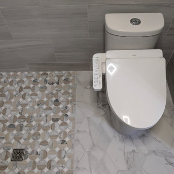 Modern Curbless Walk-In Shower & Bidet Suite with Geometric Tile