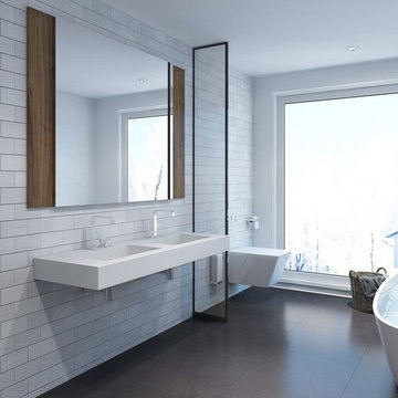 Corian® Doppelwaschtisch – Pure 140cm mit zwei rechteckigen Becken