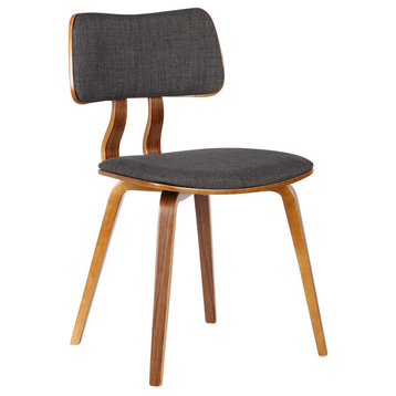 Mick Dining Chair, Walnut Wood and Charcoal Fabric