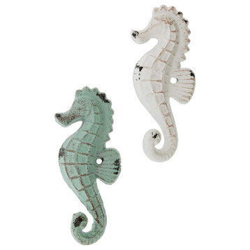 Set of 2 Distinctive Designs Cast Iron Seahorse Wall Hooks