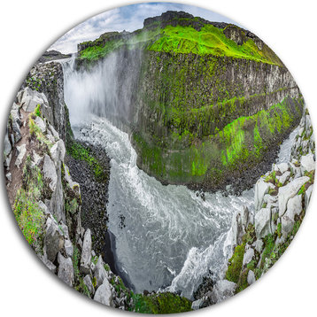 Green Mountains With Waterfall, Landscape Round Metal Wall Art, 38"