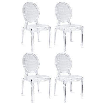 Stackable Stacking Dining Side Transparent Finish Asssembled Chairs Set of 4