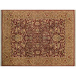 Bareen's Designer Rugs - Aness Pak-Persian Venus Red/Tan Wool Rug - 9'2 x 12'4 - Designed with mesmerizing intricacy and gorgeous color palette, this hand-knotted masterpiece demonstrates the beauty and electrifying thrill of Pak Persian art. These meticulously handcrafted Pak-Persian rug is made with pure wool and features breathtaking traditional and Transitional designs in bold lush color pallet. Known for their intricate designs these rugs are a reproduction of Persian rugs, made in Pakistan with unique Mughal designs. Made by master weavers using the same Persian texture, design and dying technique, we wanted to produce the most significant manifestation of the Persian art, life and culture. This rug is most famous for its exceptional quality, incredible designs, patterns and vibrant rich color. Pak-Persian rugs made with Persian weave with high knot counts, which enables the high intricacy and detail found in the patterns are also referred to as "State of art", each color adds a rich beautiful detail in the artwork of this rug. The design, color and beautiful chromatic composition with a vibrant sheen with traditional and Transitional designs, exude beauty, elegance and quality make this rug a masterpiece of its own.