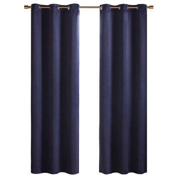 SunSmart Taren Solid Blackout Triple Weave Grommet Top Curtain Panel Pair