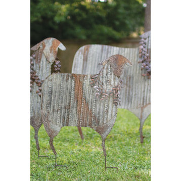 Rustic Corrugated Metal Sheep Yard Art 3-Piece Set Lawn Garden Decoration Stake
