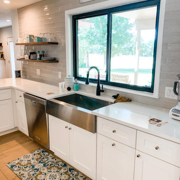 Farmhouse Kitchen remodel with butcher block island in Austin, TX,