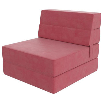 Pemberly Row Microfiber 3-in-1 Comfy Flip Out Chair & Sleeper in Pink