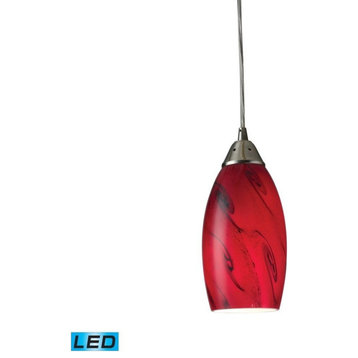 Galaxy 1-Light Pendant, Red and Satin Nickel Finish, LED