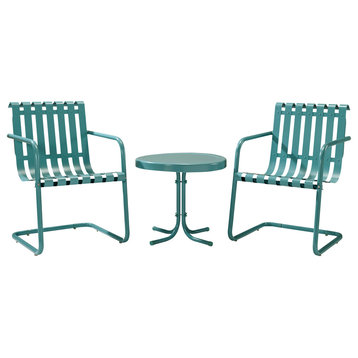 Gracie 3-Piece Metal Outdoor Conversation Seating Set, Caribbean Blue