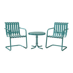 Gracie 3-Piece Metal Outdoor Conversation Seating Set, Caribbean Blue