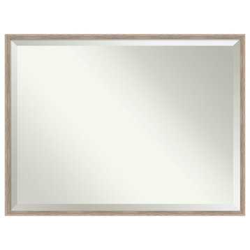 Hardwood Wedge Whitewash Beveled Wood Bathroom Wall Mirror - 41.25 x 31.25 in.