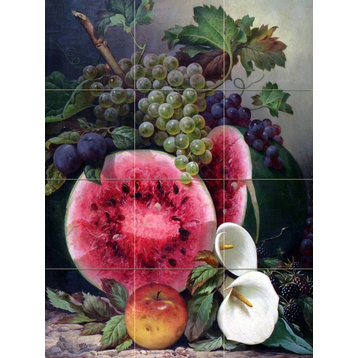 Tile Mural Still Life Fruits And Calla Flowers, Glossy
