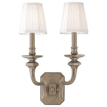 Arlington, Two Light Wall Sconce, Old Nickel Finish, Off White Faux Silk Shade
