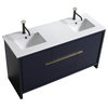 Dolce 60" Double Sink Vanity, White Quartz Countertop, High Gloss White, Blue