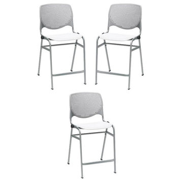 Home Square Plastic Counter Stool in Light Gray/White - Set of 3