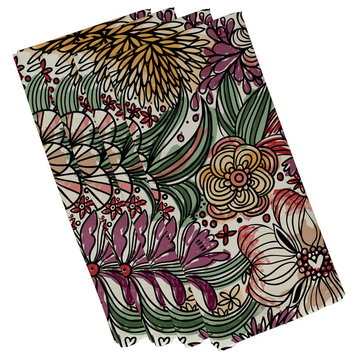 Zentangle Floral Print Napkin, Set of 4, Purple