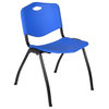 Kee 42" Round Breakroom Table- Cherry/ Black & 4 'M' Stack Chairs- Blue