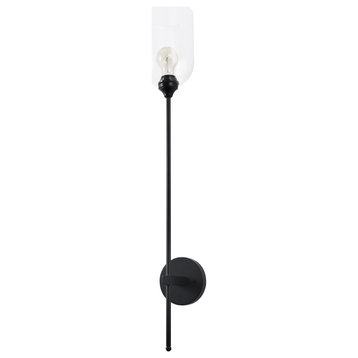 Clyde Matte Black Metal With Glass Round Wall Sconce, 35" x 8"