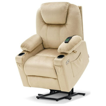 Power Recliner, Comfy Seat With Lumbar Heating & Full Body Vibration, Beige