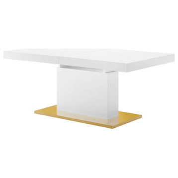 Dining Table, Rectangular, Wood, Metal, White Gold, Modern, Bistro Restaurant