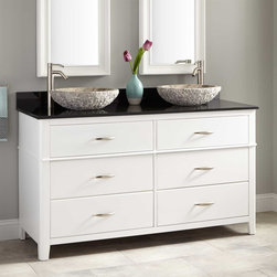60" ZAREK MAHOGANY DOUBLE VESSEL SINK VANITY - WHITE - Bathroom Vanities And Sink Consoles