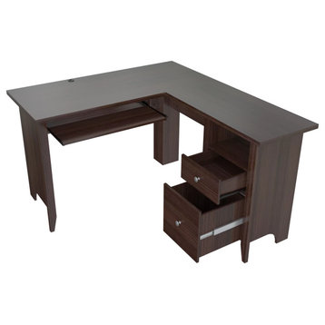 Corner Desk, Large Top With Grommet & Sliding Keyboard Tray, Versatile Espresso