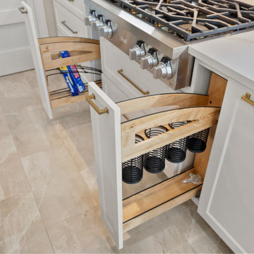 Pull-Out Spice and Utensil Organizer Drawers Flanking Gas Range