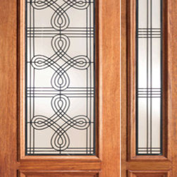 Mahogany Prehung Single Door one-sidelite, Celtic Ironwork Glass - Front Doors