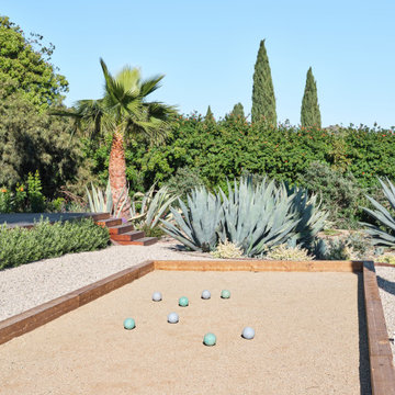 Malibu Backyard Bocce Court with Drought-Tolerant Landscaping