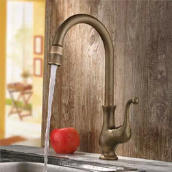 Antique Brass Finish One Hole One Handle Cold and Hot Water Rotatable Kitchen Ta - Kitchen Faucets